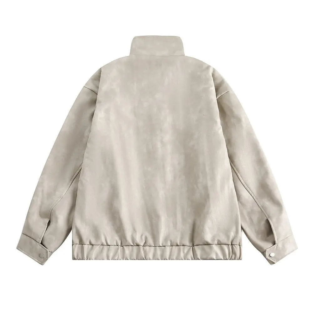 Solid Color Leather Clothing With Stand Collar Coat For Men Spring And Autumn null