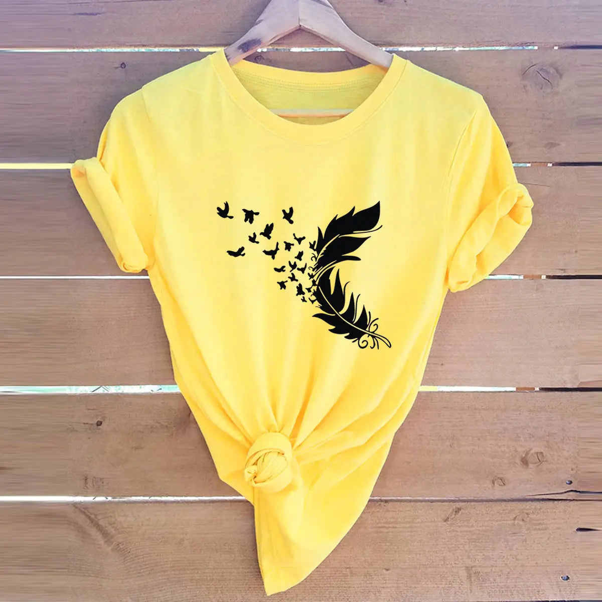 Summer Plus Size Women Clothing New Feather Print T-Shirt null