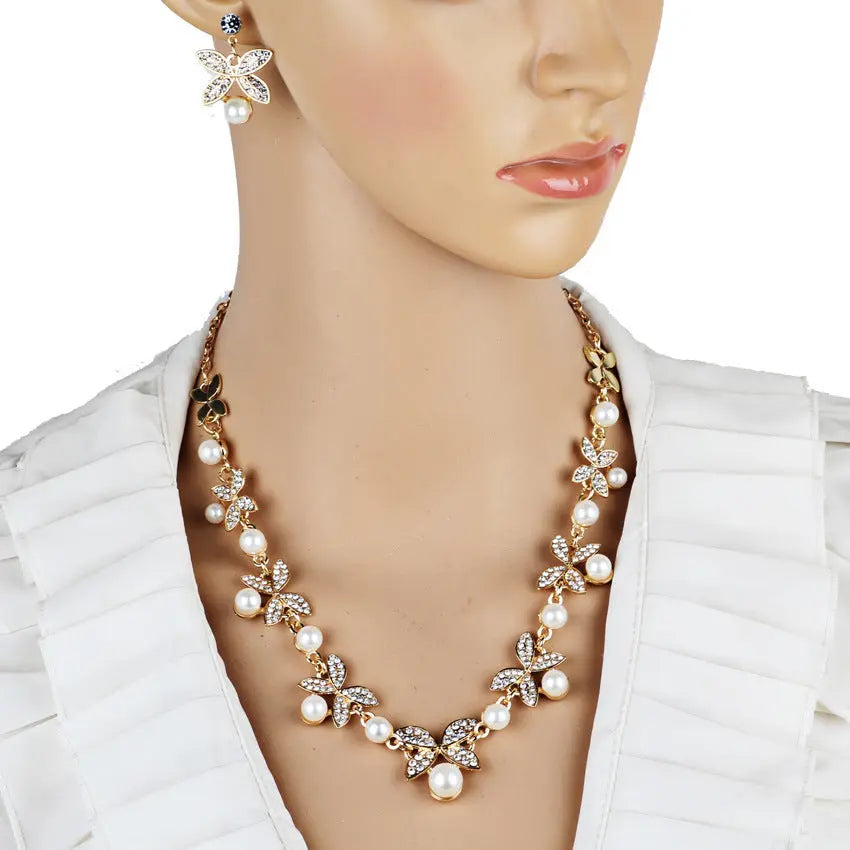 New Pearl butterfly necklace, earrings, bridal jewelry set, bridal jewelry null