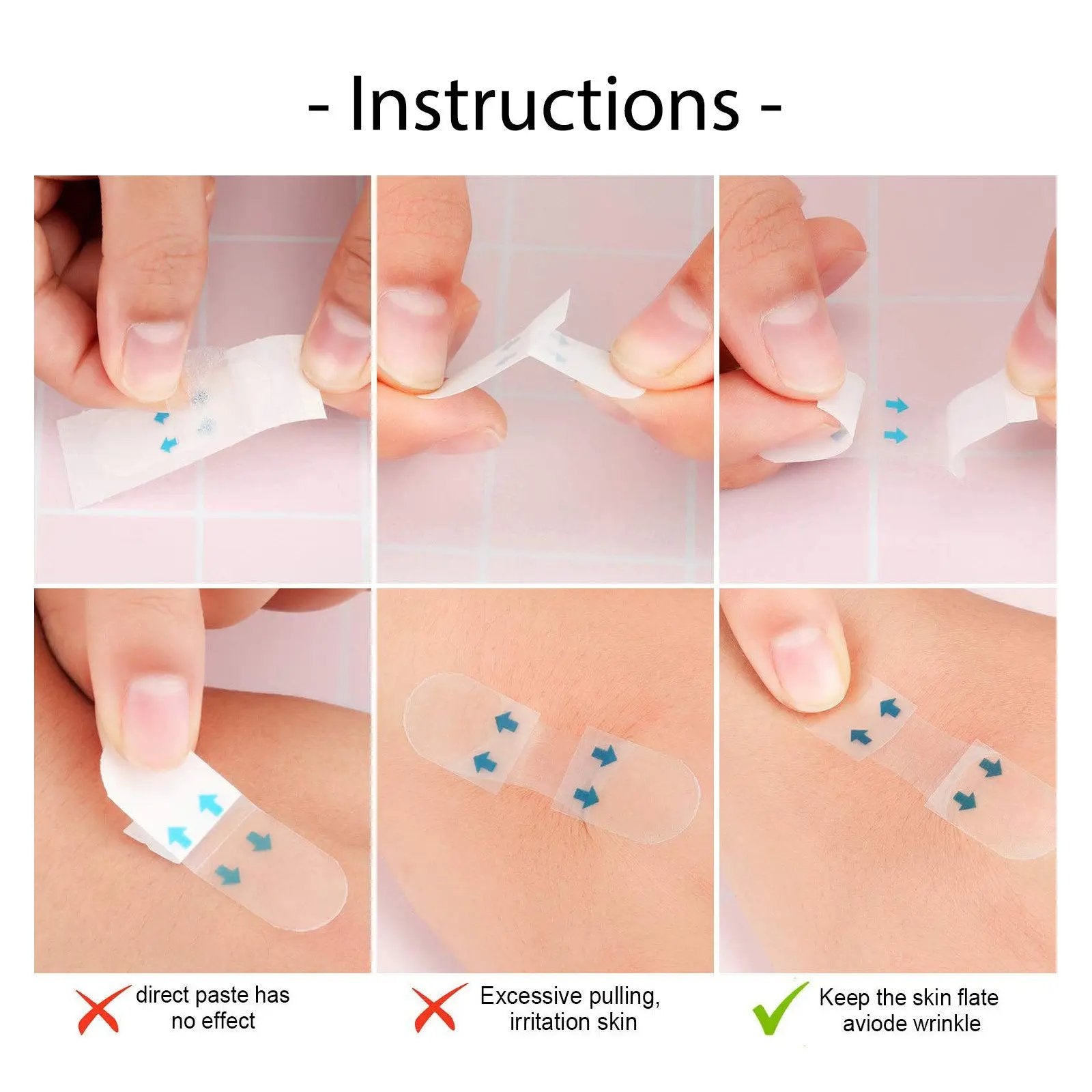 Step-by-step instructions for using an invisible skincare patch to tighten skin and reduce wrinkles.