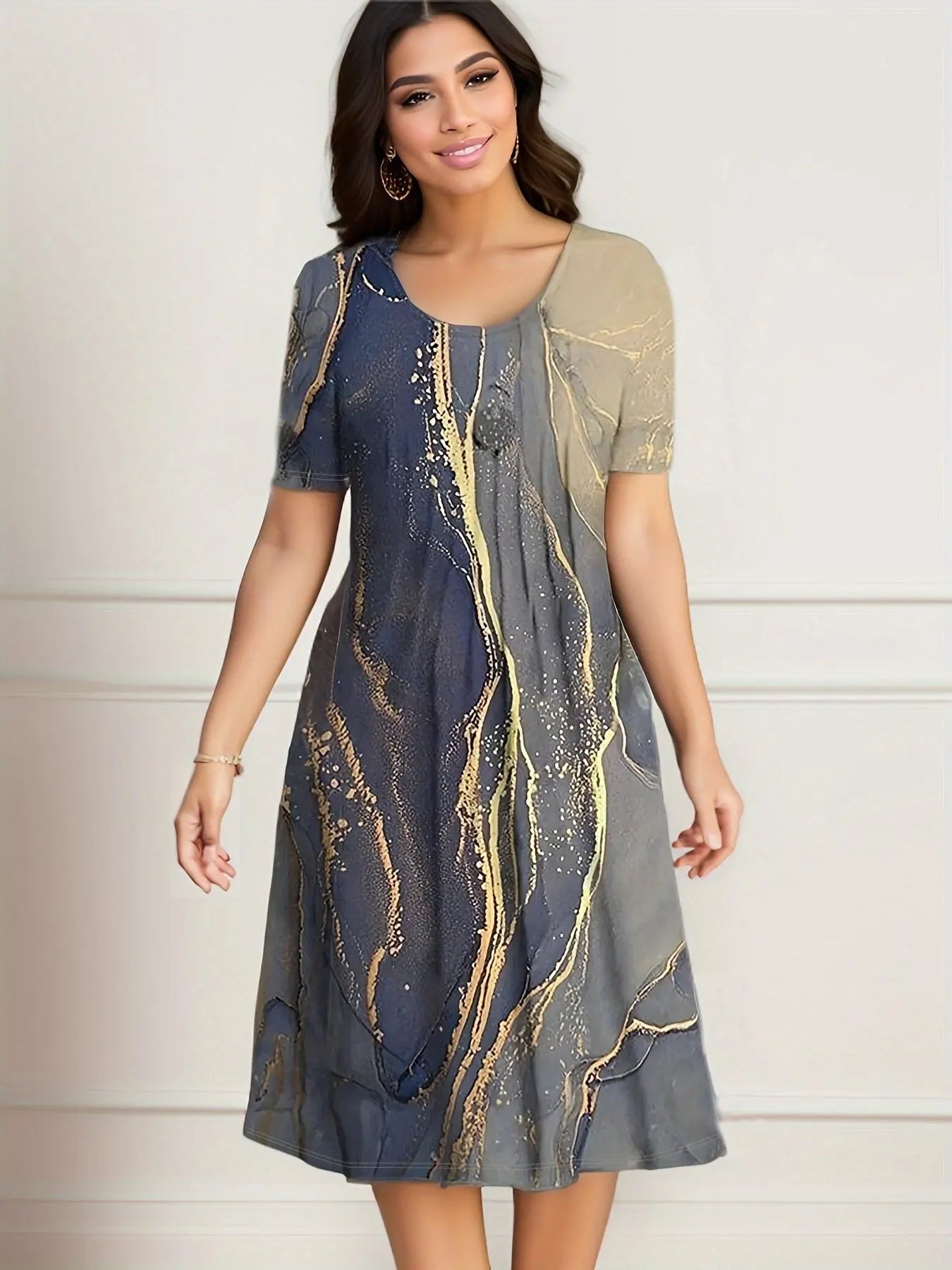 Plus Size Women's Clothing Spring And Summer Print Short Sleeve Dress Women null