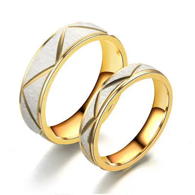 Titanium Steel Couple Ring 24K Gold Stainless Steel Ring null