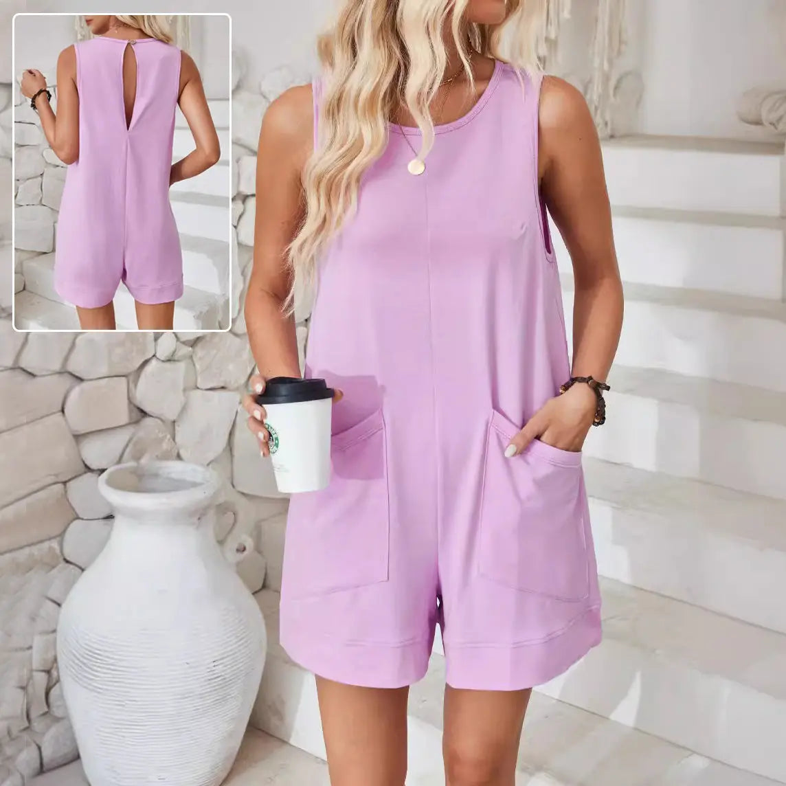 Women Sleeveless Shorts Jumpsuit With Pockets Fashion Beach Pants Summer Clothing null