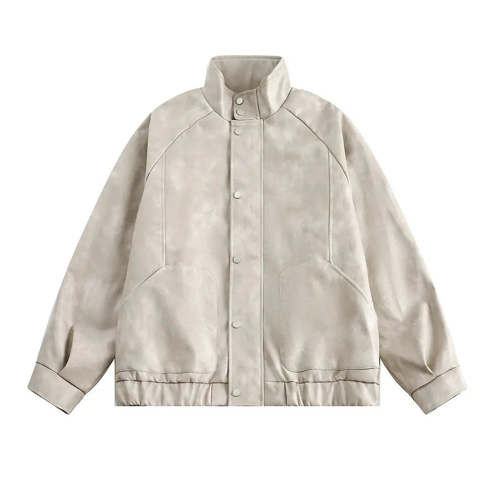 Solid Color Leather Clothing With Stand Collar Coat For Men Spring And Autumn null