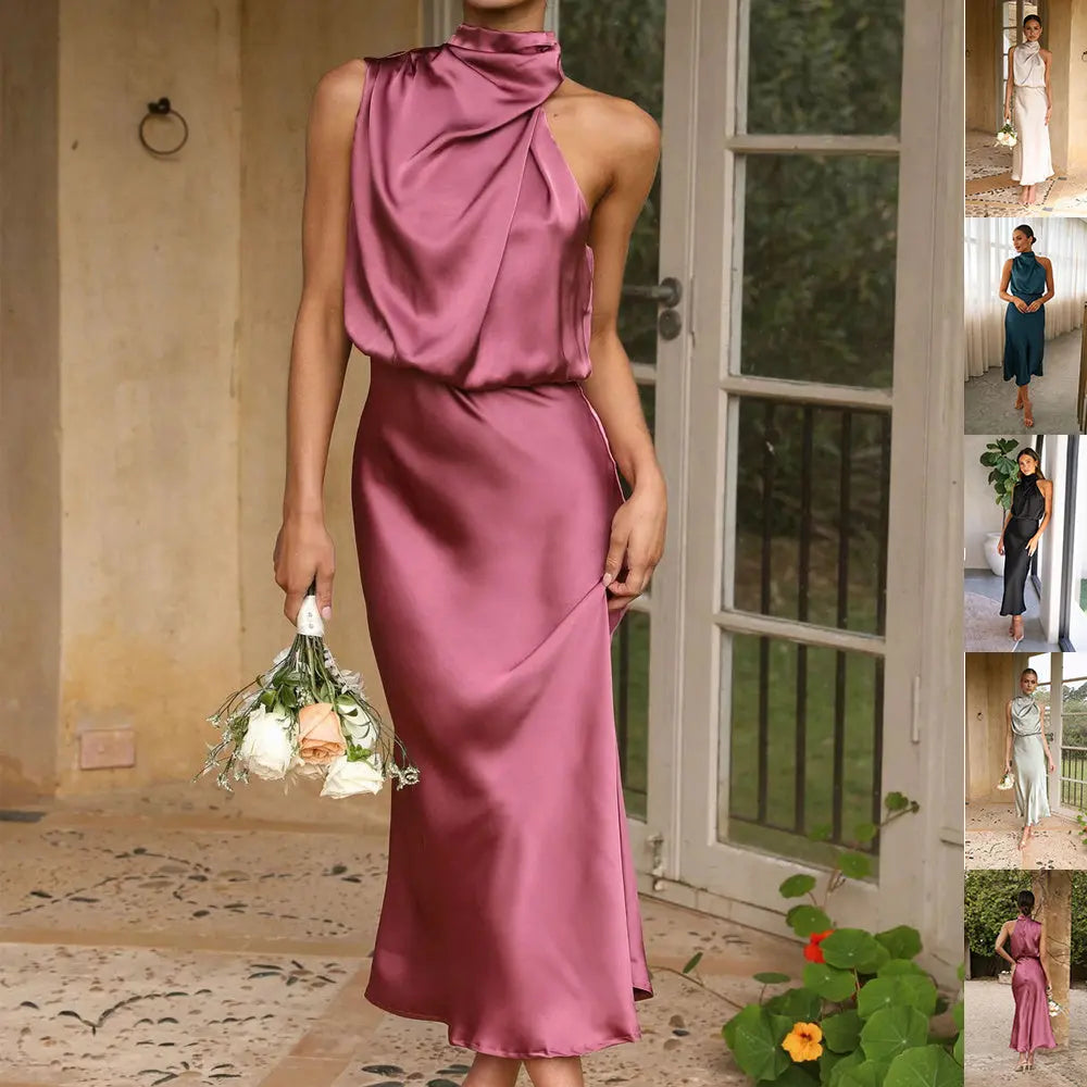 Sleeveless Halter Neck Dress Summer Fashion Temperament Evening Dresses For Women Clothing null