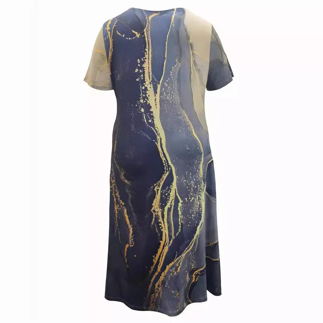 Plus Size Women's Clothing Spring And Summer Print Short Sleeve Dress Women null