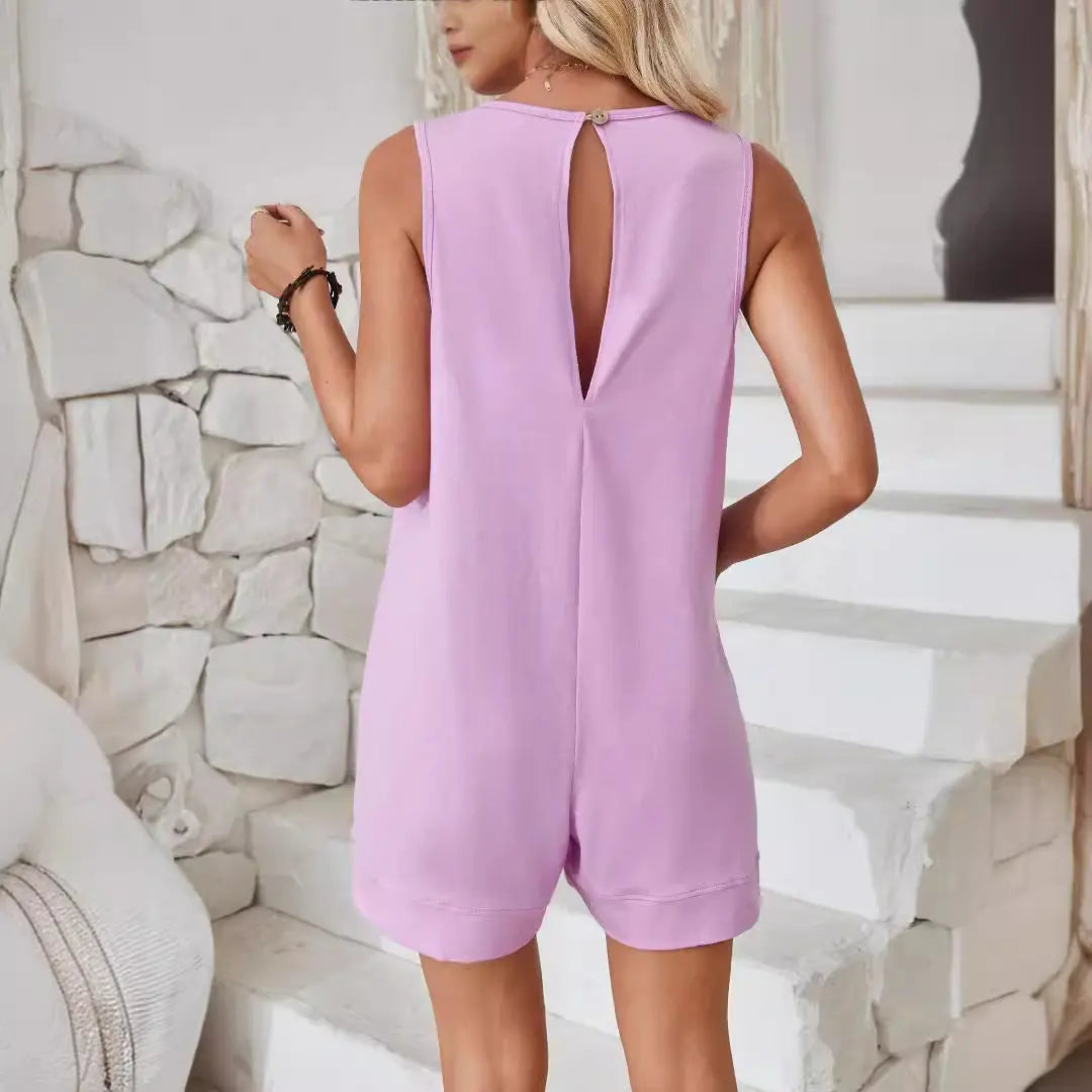 Women Sleeveless Shorts Jumpsuit With Pockets Fashion Beach Pants Summer Clothing null