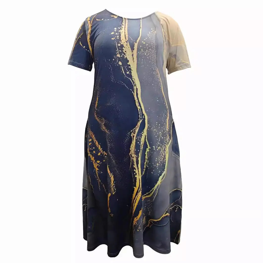 Plus Size Women's Clothing Spring And Summer Print Short Sleeve Dress Women null