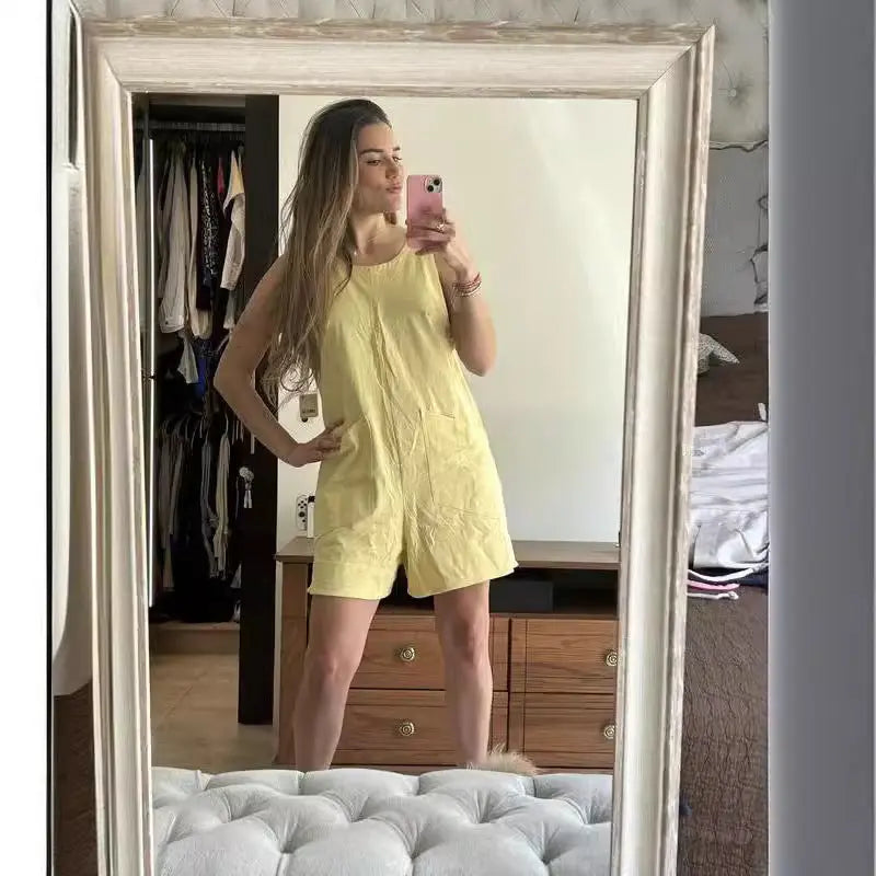 Women Sleeveless Shorts Jumpsuit With Pockets Fashion Beach Pants Summer Clothing null